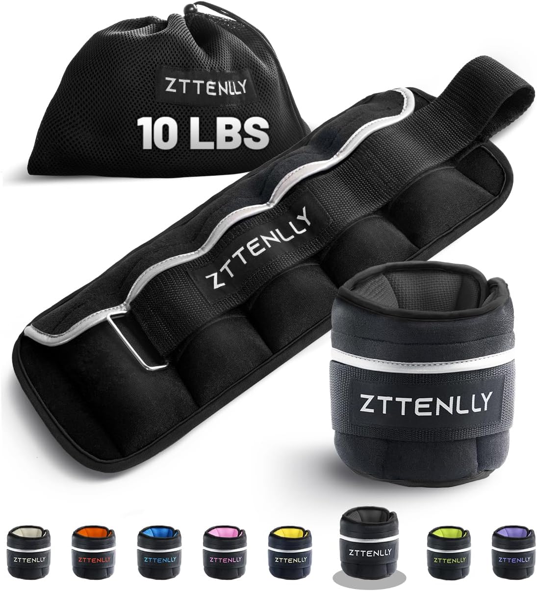 Adjustable black ankle weights with removable weight inserts