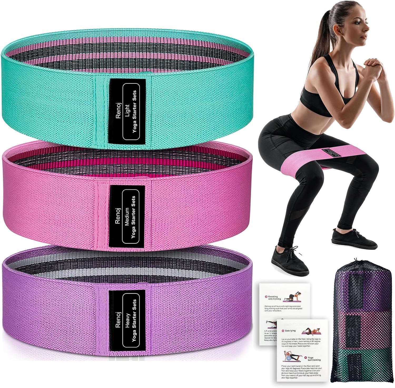 Set of three fabric booty bands in different resistance levels