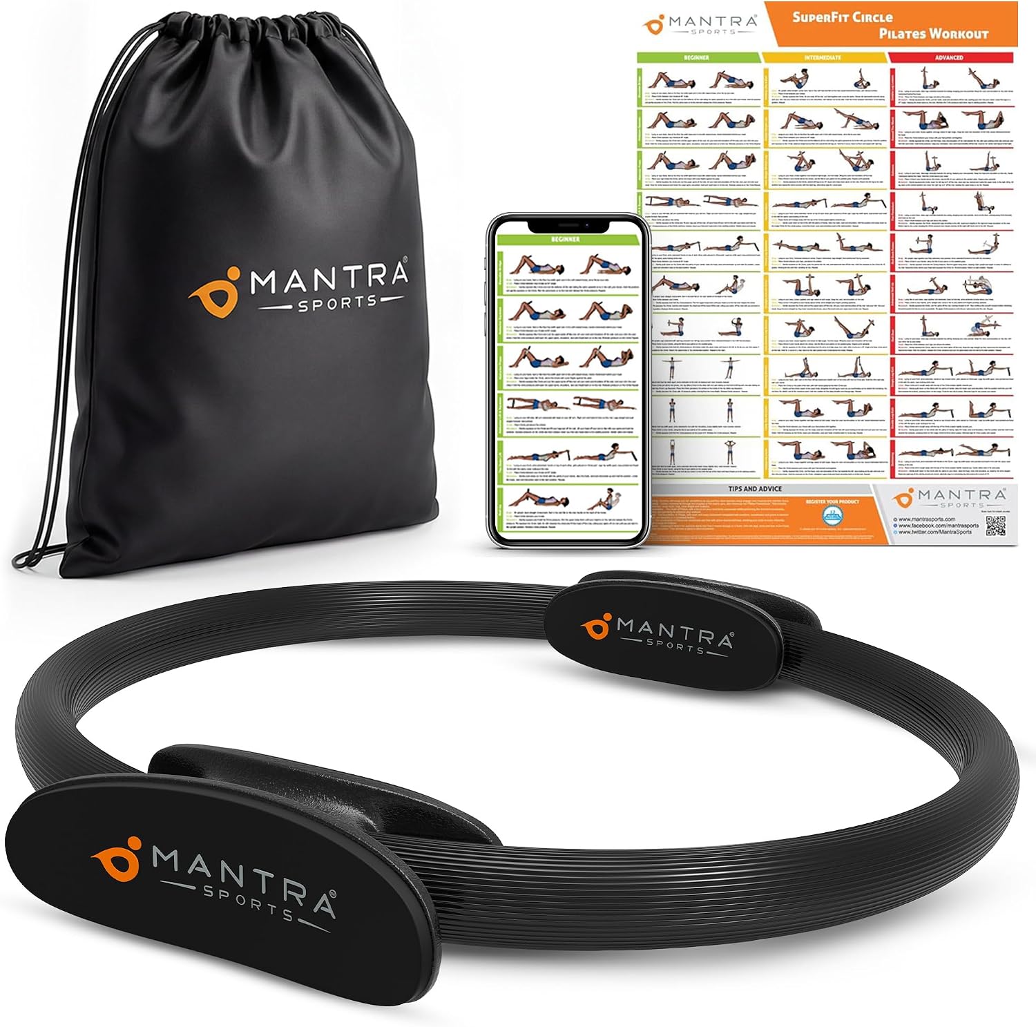 Pilates ring with workout guide and carrying bag