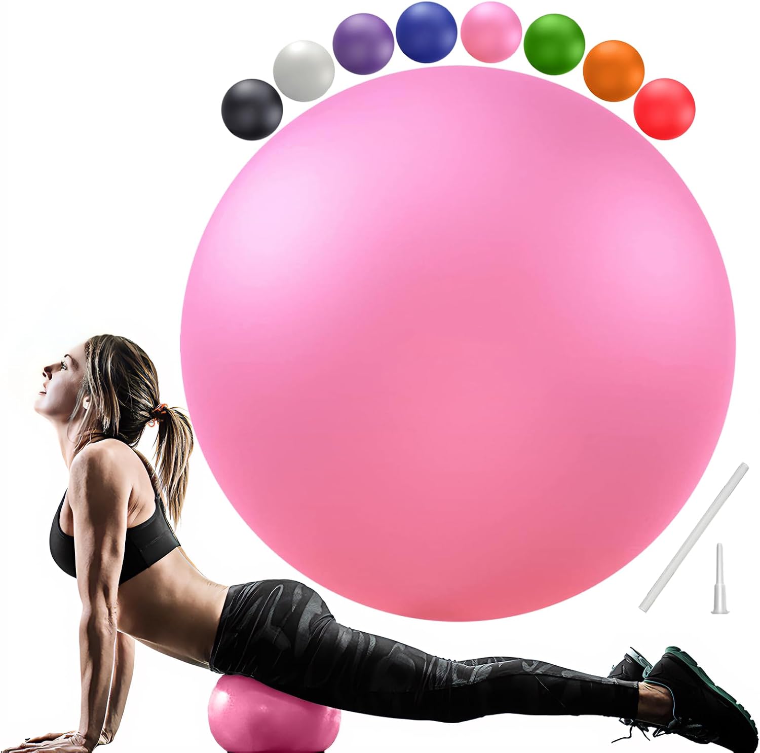 Pink small Pilates exercise ball with pump